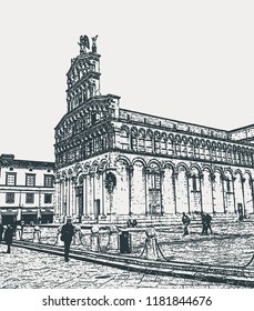 Medieval Cathedral of San Michele in Foro in Lucca, Tuscany, Italy