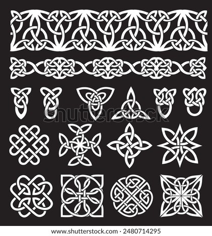 Medieval Celtic knot. Celtic, Irish knots ornament. Celtic symbols, endless knot shape vector icon, infinite spirit unity symbol, pagan circle tribal symbols graphics isolated. Tattoo set. 
