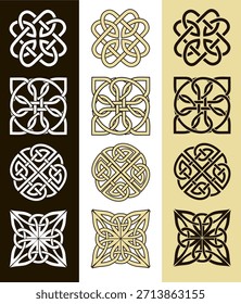 Conjunto de tatuaje de nudo celta medieval. Ornamento de nudos celtas e irlandeses. Símbolos celtas, simbolo de Vector de forma de nudo sin fin, simbolo de unidad espiritual infinita, simbolo tribal de circulo pagano