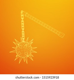 Medieval chained mace ball. Wireframe low poly mesh vector illustration.