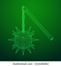 Medieval chained mace ball. Wireframe low poly mesh vector illustration.