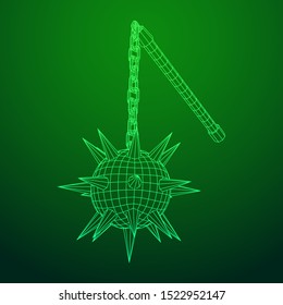 Medieval chained mace ball. Wireframe low poly mesh vector illustration.
