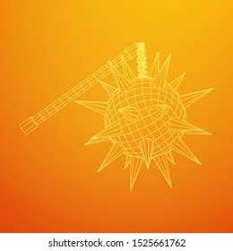 Medieval chained mace ball. Wireframe low poly mesh vector illustration.