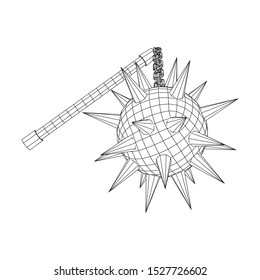 Medieval chained mace ball. Wireframe low poly mesh vector illustration.