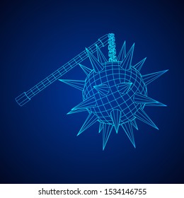 Medieval chained mace ball. Wireframe low poly mesh vector illustration.