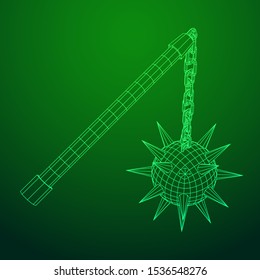 Medieval chained mace ball. Wireframe low poly mesh vector illustration.