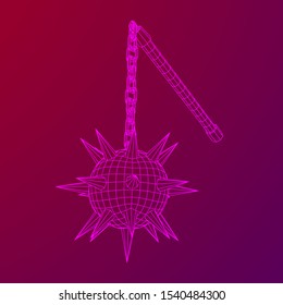 Medieval chained mace ball. Wireframe low poly mesh vector illustration.