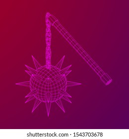 Medieval chained mace ball. Wireframe low poly mesh vector illustration.
