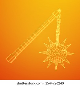 Medieval chained mace ball. Wireframe low poly mesh vector illustration.