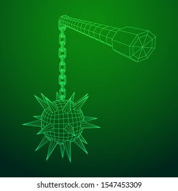 Medieval chained mace ball. Wireframe low poly mesh vector illustration.