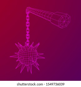 Medieval chained mace ball. Wireframe low poly mesh vector illustration.