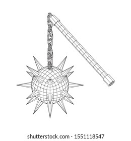 Medieval chained mace ball. Wireframe low poly mesh vector illustration.