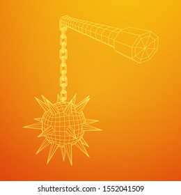 Medieval chained mace ball. Wireframe low poly mesh vector illustration.