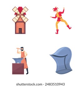 Medieval character icons set cartoon vector. Middle ages attribute. Fairytale ancient hero