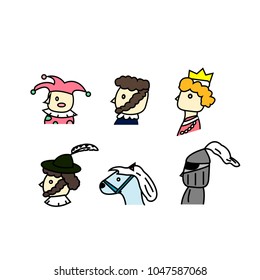 Medieval characters cute icons, vector illustration
