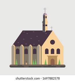 The medieval church in Balstein. Germany sights in a flat style. Religious building on an isolated light background. Vector stock illustration