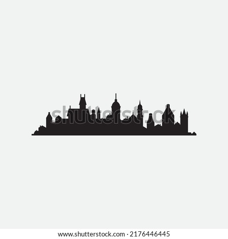 Medieval city or downtown. Vector silhouette