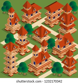 Medieval City. Isometric. Vector Illustration.