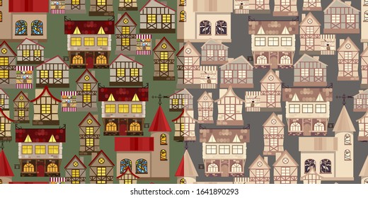 Medieval city seamless pattern set. Vector illustration