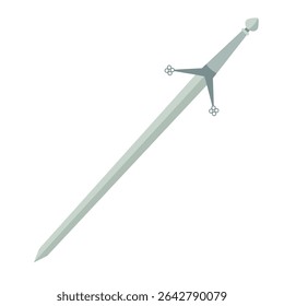 Mittelalterliches Claymore-Schwert. Zweischneidige Ritterwaffe mit detailliertem Griff und langer Klinge. Flache handgezeichnete Vektorgrafik.