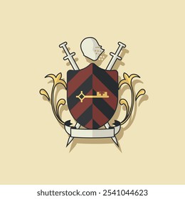 Escudo de armas medieval. Ilustración vectorial de color.