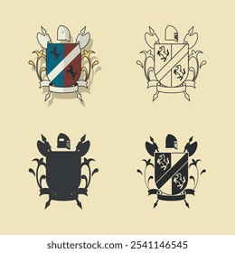 Escudo de armas medieval. Ilustración vectorial de color.