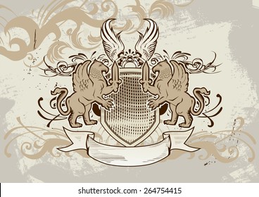 Medieval coat of arms with griffins 