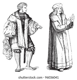 Medieval coat - overcoat (Schaube) / vintage illustration from Meyers Konversations-Lexikon 1897