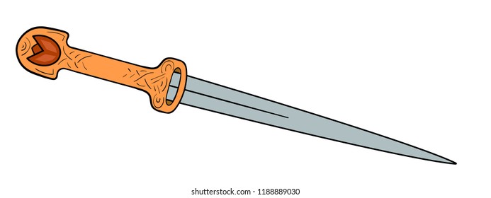 Medieval cold weapon. Warrior weapons dagger. Hand drawn antique engraving weapon illustration.