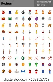 Medieval Collection Icon Set Flat Style
