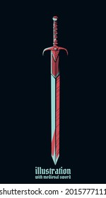 espada roja de color medieval con borde atrevido al estilo de las caricaturas