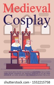 Medieval cosplay brochure template. Costume party flyer, booklet, leaflet concept with flat illustrations. Vector page cartoon layout for magazine. Masquerade advertising invitation with text space