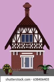 Medieval cottage decorated with potted plants