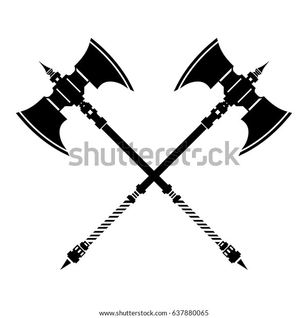 Medieval Crossed Axes Silhouette Icon Ancient Stock Vector (Royalty ...