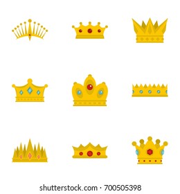 Medieval crown icon set. Flat set of 9 medieval crown vector icons for web isolated on white background