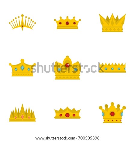 Medieval crown icon set. Flat set of 9 medieval crown vector icons for web isolated on white background