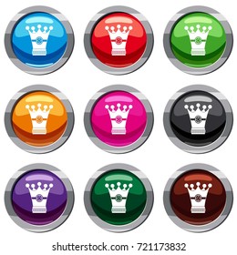 Medieval crown set icon isolated on white. 9 icon collection vector illustration