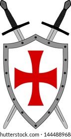 Medieval crusader shield with swords