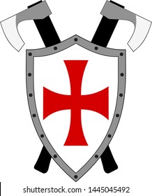 Medieval crusader shield with two axes
