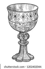 Medieval cup illustration, drawing, engraving, ink, line art, vector