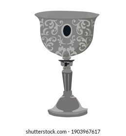 Medieval cup vector stock illustration. The silver bowl is medieval. A knight's glass of wine. Isolated on a white background.