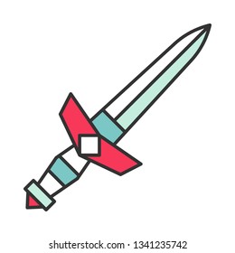 Medieval dagger color icon. Double edged small pointed knife. Weapon for medieval knight. Personal protection.Isolated vector illustration