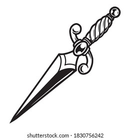 Medieval dagger elegant tattoo concept in vintage monochrome style isolated vector illustration