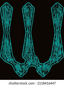 Medieval decorative letter on black background.Grunge art font.