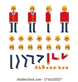 Medieval dog king character creation kit. Create your own pose, action animation. Minimal design vector illustration