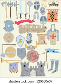 medieval doodle colored/ Editable Eps 10