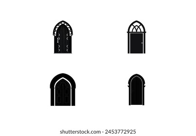 Medieval door silhouettes, Architectural type of arches shapes and forms silhouettes
