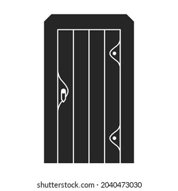 Icono negro vector puerta medieval. Vector ilustra las puertas del castillo sobre fondo blanco. Icono de ilustración negra aislada puerta medieval.