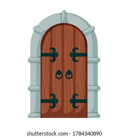 Icono de la caricatura vectorial de puerta medieval. Vector ilustra las puertas del castillo sobre fondo blanco. Icono de ilustración de caricatura aislada puerta medieval.