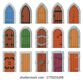 Medieval door vector cartoon set icon. Vector illustration castle doors on white background. Isolated cartoon set icon medieval door.